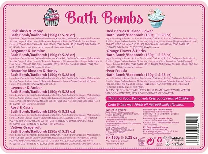 Winter in Venice Pamper Beautiful, Cupcake Bath Bombs, 3 Piece Set, 3 x 150g